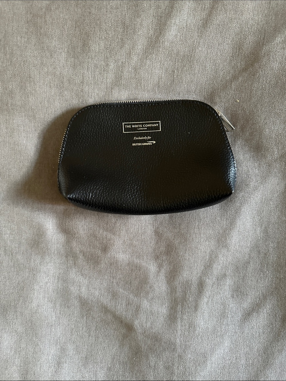 The White Company Black Pebbled Leather Pouch with Silver Zip